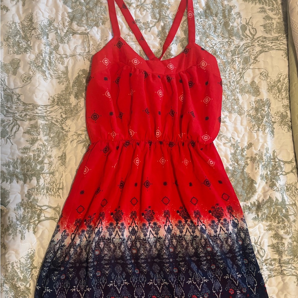 NWT Rewind sz M Red Patterned Dress sundress minidress cross-cross straps - Picture 14 of 15